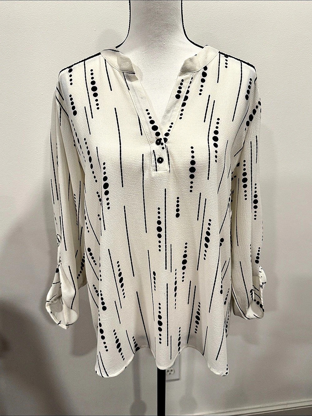 Cure Black & Cream Abstract Geometric Blouse Size XL EUC